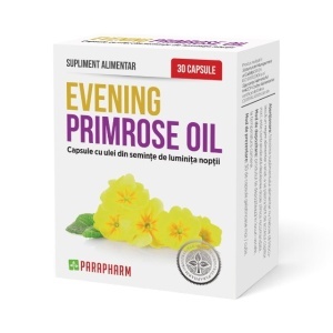 Evening Primrose Oil, Ulei de Luminița-Nopții 499 mg cu Vitamina E, susține sănătatea pielii și confortul feminin, 30 capsule, Parapharm