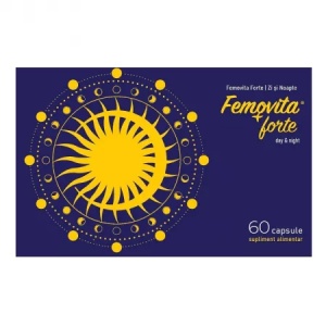 Femovita Forte Zi + Noapte, susține confortul la menopauză, ajută la reducerea bufeurilor și tulburărilor de somn, 60 capsule, Naturpharma