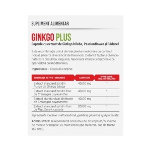 Ginkgo Plus, cu Ginkgo biloba, păducel și passiflora, susține memoria, circulația și starea de calm, 30 capsule, Parapharm - Img 2