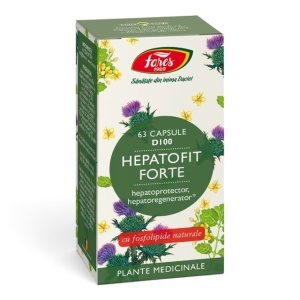 Hepatofit Forte D100, capsule pentru protecția și regenerarea ficatului, cu armurariu și fosfolipide, 63 capsule, Fares