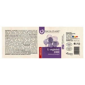 L-Arginină Experți în Extracte, 1000 mg, 60 comprimate, Dacia plant - Img 2