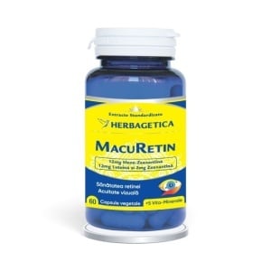 MacuRetin, supliment alimentar destinat susținerii sănătății ochilor, clarității vederii și protecției retinei, 60 capsule vegetale, Herbagetica