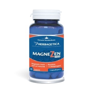 MagneZen Calm, supliment alimentar destinat susținerii relaxării, echilibrului nervos și reducerii oboselii în perioade solicitante, 30 capsule, Herbagetica