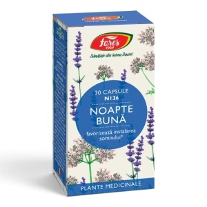 Noapte bună N136, capsule care ajută la îmbunătățirea calității somnului și reducerea trezirilor nocturne, 30 capsule, Fares