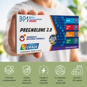 Pregnolone 2.0, supliment alimentar destinat susținerii vitalității, energiei și tonusului masculin, cu vitamine, minerale și extracte vegetale, 120 capsule, Balkan Pharmaceuticals - Img 3
