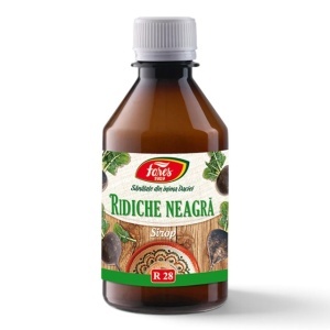 Sirop Ridiche Neagră R28, pentru tuse productivă și eliminarea secrețiilor, cu vitamina C și uleiuri esențiale, 250 ml, Fares