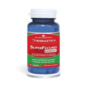 SuperFecund Bărbați, supliment alimentar destinat susținerii fertilității, energiei și vitalității masculine, 30 capsule, Herbagetica