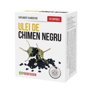 Ulei de Chimen Negru 498 mg, presat la rece, cu vitamina E, susține confortul respirator și protecția antioxidantă, 30 capsule, Parapharm