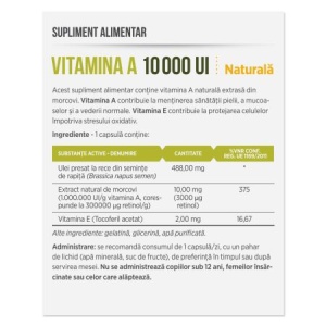 Vitamina A, 10000 UI, 30 capsule, Parapharm - Img 2