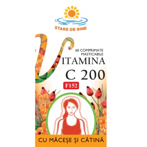 Vitamina C 200 mg cu Măceșe și Cătină, F152, 60 comprimate masticabile, Fares - Img 2