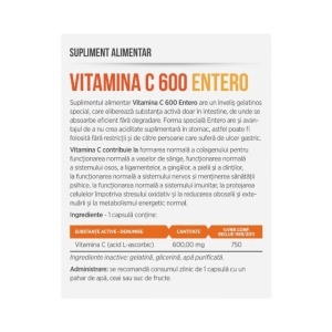 Vitamina C Entero 600 mg, cu eliberare la nivel intestinal, susține imunitatea, ajută la reducerea oboselii, 30 capsule, Parapharm - Img 2