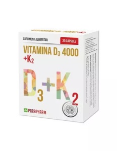 Vitamina D3 4000 IU+K2, 30 capsule, Parapharm