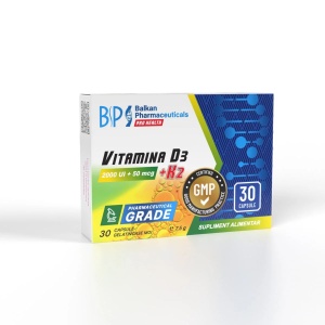 Vitamina D3 + K2 2000 UI + 50 mcg, 30 capsule, Balkan Pharmaceuticals