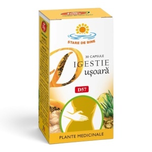 Digestie Ușoară D57, capsule care ajută la reducerea balonării, senzației de prea plin și disconfortului după masă, 30 capsule, Fares