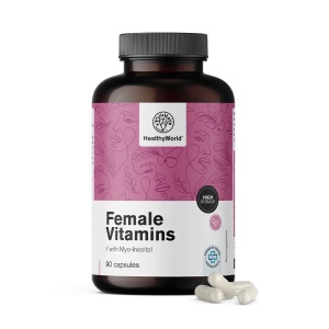Female Vitamins, supliment alimentar destinat susținerii echilibrului feminin, energiei, fertilității și stării de bine, cu vitamine, minerale și extract de fructul castității, 90 capsule, HealthyWorld - Img 2