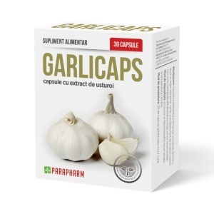 Garlicaps, cu extract standardizat de usturoi, susține sănătatea inimii și circulația, contribuie la menținerea tensiunii arteriale normale, 30 capsule, Parapharm