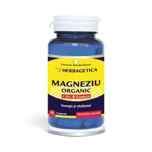 Magneziu Organic + Vitamina B Complex, supliment alimentar destinat susținerii sistemului nervos, energiei și funcției musculare, 60 capsule, Herbagetica