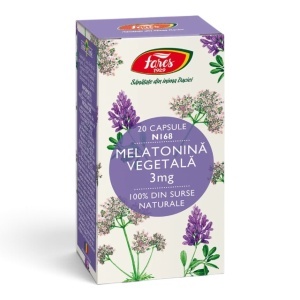 Melatonină vegetală N168, 3 mg, capsule care ajută la instalarea unui somn odihnitor și susțin ritmul natural somn-veghe, 20 capsule, Fares