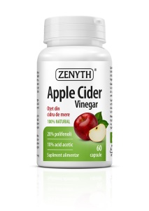 Oțet din cidru de mere, 500 mg, cu 20% polifenoli și 10% acid acetic, susține digestia și tranzitul intestinal, 60 capsule, Zenyth
