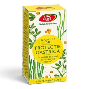Protecție gastrică D47, capsule care ajută la protejarea mucoasei stomacului și reducerea disconfortului gastric, 30 capsule, Fares