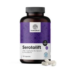 Serotolift, supliment alimentar destinat susținerii stării de bine, sistemului nervos și reducerii oboselii, cu aminoacizi, Rhodiola rosea, vitamine și minerale, 120 capsule, HealthyWorld - Img 2