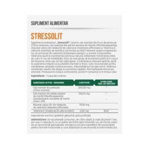 Stressolit, cu valeriană, ulei de portocale și mentă, ajută la reducerea tensiunii nervoase, susține calmul și relaxarea, 30 capsule, Parapharm - Img 2