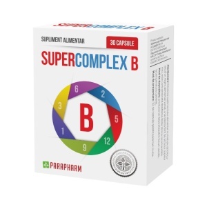 Super Complex B, cu vitamine B1, B2, B3, B5, B6, B9 și B12, susține energia și sistemul nervos, ajută la reducerea oboselii, 30 capsule, Parapharm