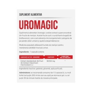 Uro-Magic, cu extract concentrat de merișor 367 mg, susține sănătatea tractului urinar și confortul urinar, 30 capsule, Parapharm - Img 2