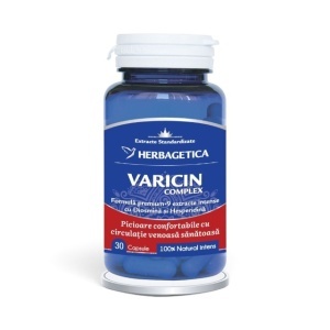 Varicin Complex, supliment alimentar destinat susținerii circulației venoase, sănătății venelor și confortului picioarelor, 30 capsule, Herbagetica