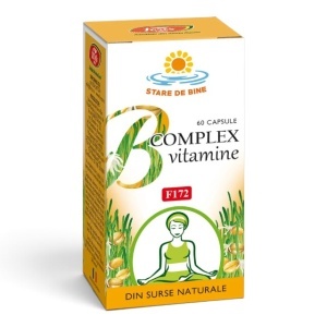 Vitamine naturale B Complex F172, capsule care ajută la menținerea energiei, reducerea oboselii și buna funcționare a sistemului nervos, 60 capsule, Fares