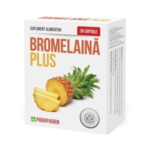 Bromelaină Plus, cu Bromelaină 399 mg și Vitamina B6, susține digestia proteinelor și metabolismul normal al proteinelor, 30 capsule, Parapharm