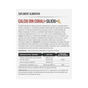 Calciu din Corali + Siliciu + Vitamina D3, cu magneziu și microelemente, susține oasele, părul și unghiile, 30 capsule, Parapharm - Img 2