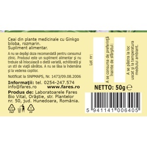 Ceai Circulație Cerebrală N141, susține memoria și concentrarea, contribuie la buna circulație a sângelui la nivel cerebral, 50 g, Fares - Img 5