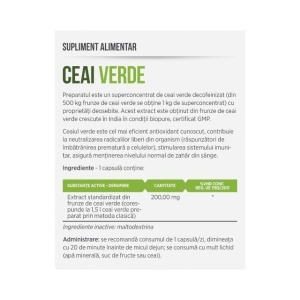 Ceai Verde, extract standardizat decofeinizat, susține metabolismul grăsimilor și protecția antioxidantă, 30 capsule, Parapharm - Img 2