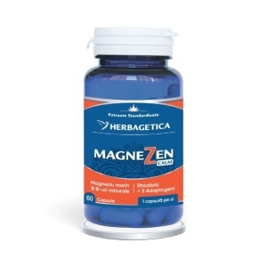 MagneZen Calm, supliment alimentar destinat susținerii relaxării, echilibrului nervos și reducerii oboselii în perioade solicitante, 60 capsule, Herbagetica