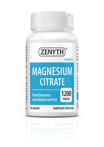 Magneziu Citrat 1200 mg, cu 110 mg magneziu ionic, ajută la reducerea oboselii, susține funcționarea mușchilor și sistemului nervos, 30 capsule, Zenyth