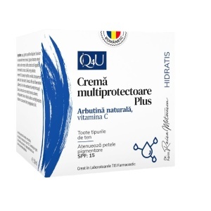 Q4U Plus HidraTis Cremă cu Arbutină și Vitamina C, ajută la estomparea petelor pigmentare și uniformizarea tenului, SPF 15, 50 ml, Tis Farmaceutic