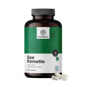 Saw Palmetto, supliment alimentar destinat susținerii sănătății prostatei, fertilității și vitalității masculine, cu Saw palmetto și zinc, 180 capsule, HealthyWorld - Img 2