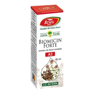 Ulei roll-on Biomicin Forte A3, pentru disconfort respirator, sinusuri, urechi și probleme ale pielii, cu cimbru și cuișoare, 10 ml, Fares