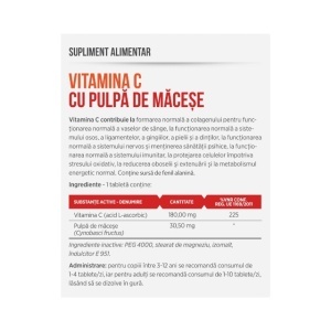Vitamina C 180 mg cu pulpă de măceșe, susține imunitatea, ajută la reducerea oboselii și protecția antioxidantă, 30 tablete pentru supt, Parapharm - Img 2