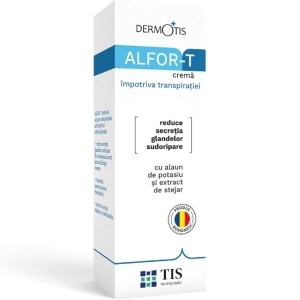 Alfor-T cremă, cu alaun de potasiu, salvie și stejar, ajută la controlul transpirației excesive și al mirosului neplăcut, calmează mâncărimea, 20 ml, Tis Farmaceutic