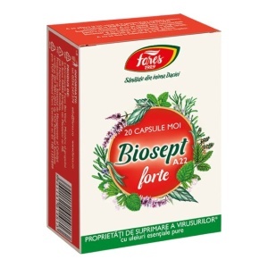 Biosept Forte A22, capsule moi care ajută la susținerea organismului în infecții virale respiratorii și herpes, 20 capsule, Fares