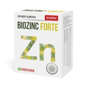 Biozinc Forte, Zinc 25 mg sub formă de picolinat, susține imunitatea, sănătatea pielii, părului și unghiilor, 30 capsule, Parapharm