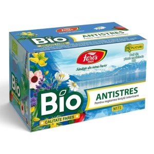 Ceai Antistres Bio, contribuie la calm și echilibru emoțional, susține relaxarea și calitatea somnului, 20 plicuri, Fares