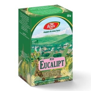 Ceai Eucalipt frunze R33, ajută la fluidificarea și eliminarea secrețiilor bronșice, susține respirația ușoară, 50 g, Fares