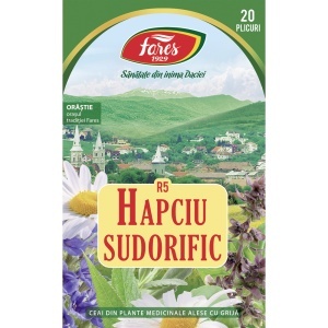 Ceai Hapciu Sudorific R5, ajută la calmarea tusei și fluidificarea secrețiilor bronșice, susține confortul în răceală, 20 plicuri, Fares - Img 2
