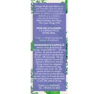 Circulație cerebrală și memorie N172, capsule care susțin memoria, concentrarea și circulația cerebrală și ajută la reducerea oboselii mentale, 63 capsule, Fares - Img 3