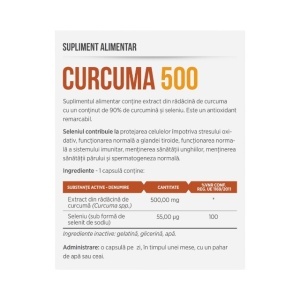 Curcuma 500 mg cu Seleniu 55 µg, susține imunitatea și funcționarea normală a tiroidei, contribuie la protecția antioxidantă, 30 capsule, Parapharm - Img 2