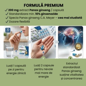 Ginseng BP, supliment alimentar destinat susținerii energiei, vitalității și rezistenței organismului, cu extract de Panax Ginseng, 200 mg, 30 capsule, Balkan Pharmaceuticals - Img 4