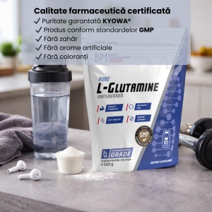L-Glutamine, supliment alimentar destinat susținerii refacerii musculare, digestiei și imunității, 500 g pulbere, Balkan Pharmaceuticals - Img 4